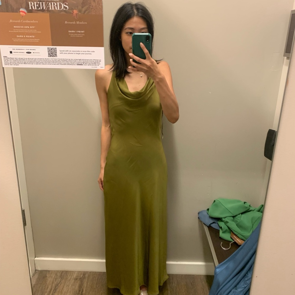 Zara Green Cowl Neck Sleeveless Slip Maxi Dress